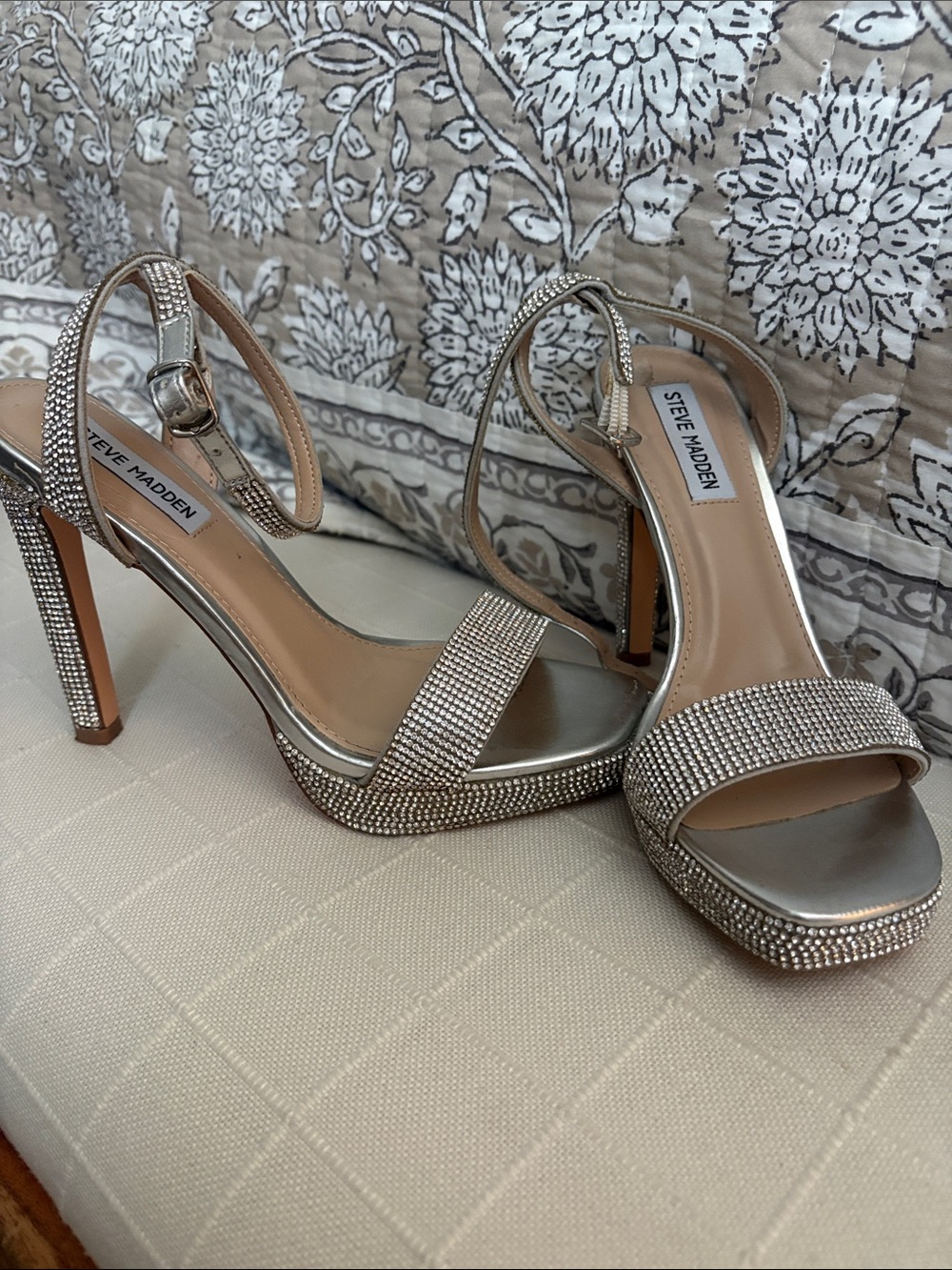 Steve Madden Silver Crystal-Embellished Platform Heels